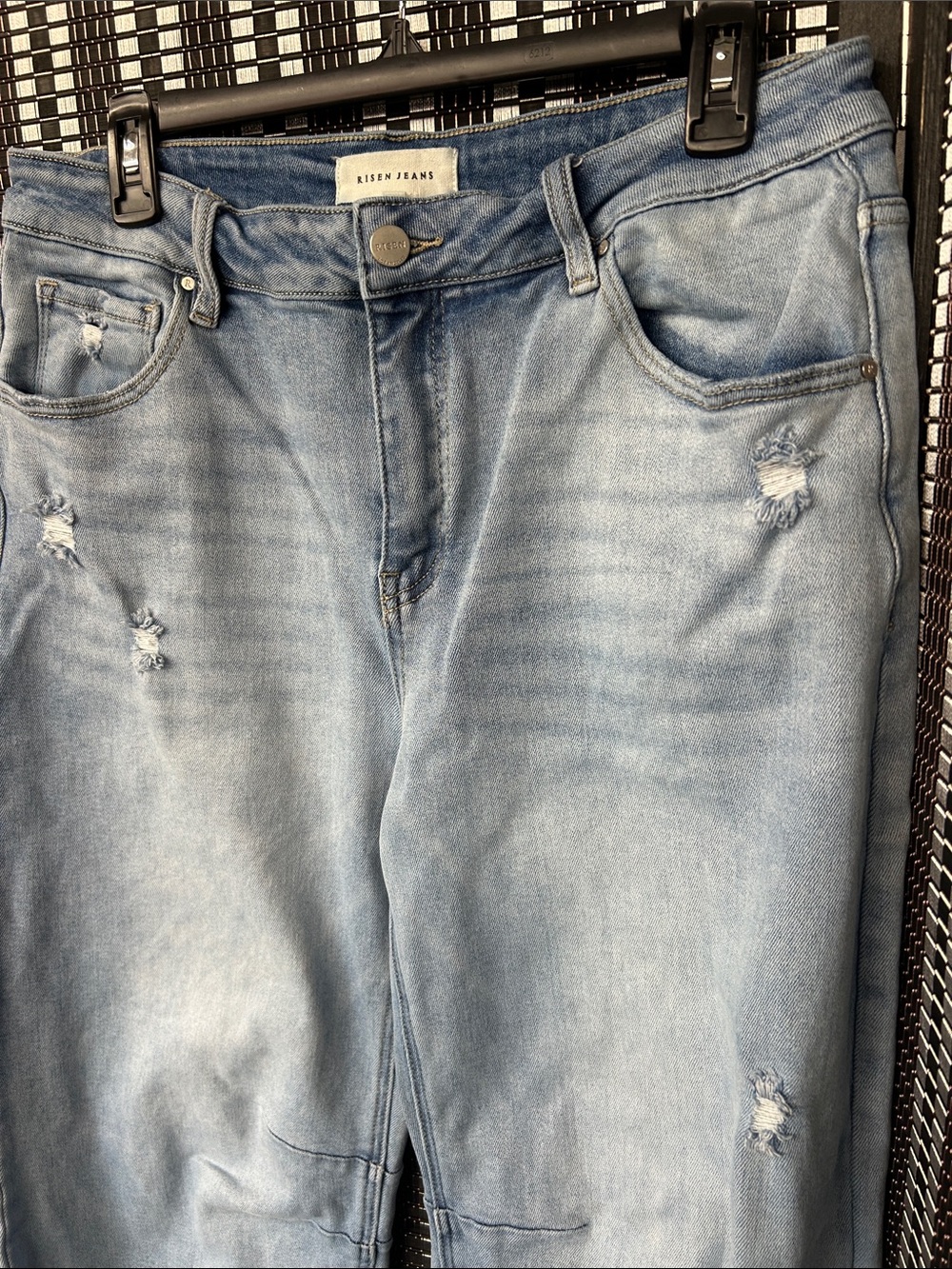 Risen Jeans Light Blue Boyfriend Jeans — Distressed Relaxed Fit